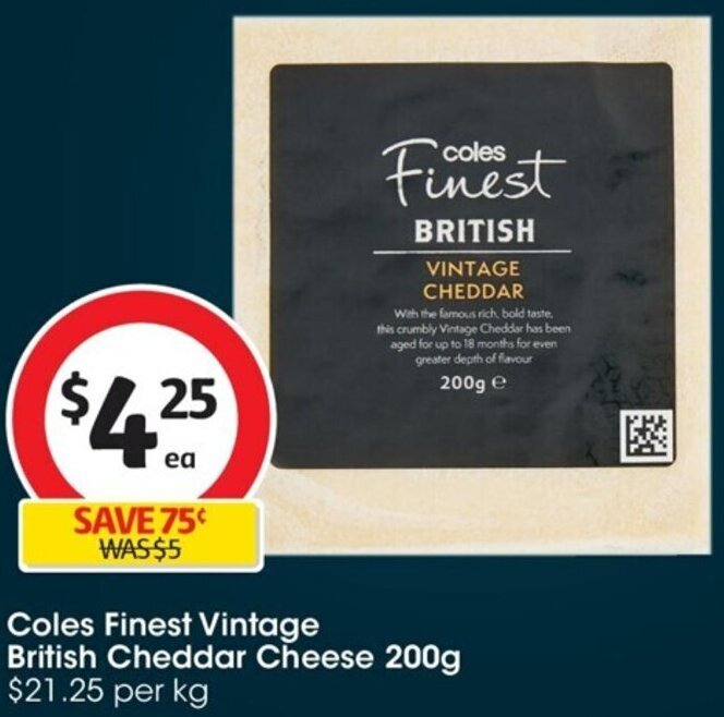 Coles Finest Vintage British Cheddar Cheese 200g offer at Coles