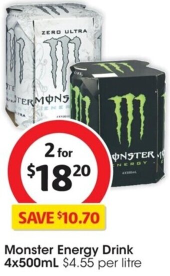 Coles Monster Energy Drink 4x500mL offer