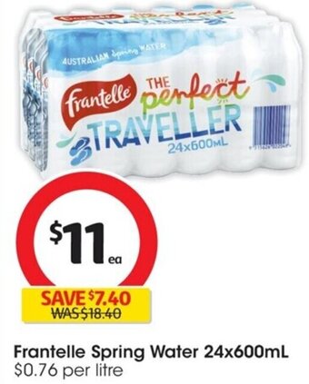Coles Frantelle Spring Water 24x600mL offer