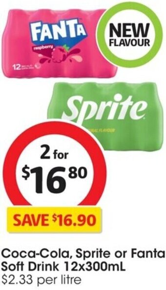 Coles Coca-Cola, Sprite or Fanta Soft Drink 12x300mL offer