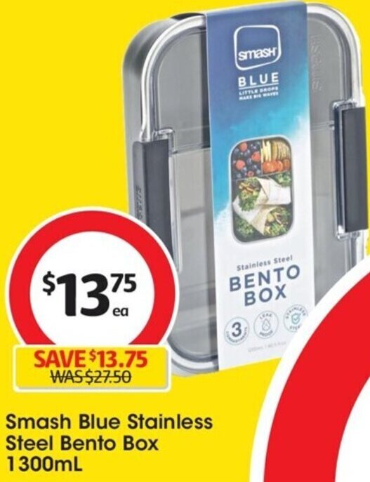 Smash Blue Stainless Steel Bento Box 1300mL offer at Coles