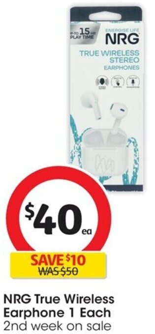 Coles NRG True Wireless Earphone 1 Each offer