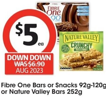 Coles Fibre One Bars or Snacks 92g-120g or Nature Valley Bars 252g offer