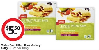 Coles Coles Fruit Filled Bars Variety 450g offer