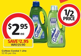 Coles Cottees Cordial 1 Litre offer