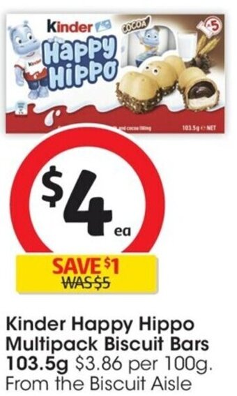 Coles Kinder Happy Hippo Multipack Biscuit Bars 103.5g offer