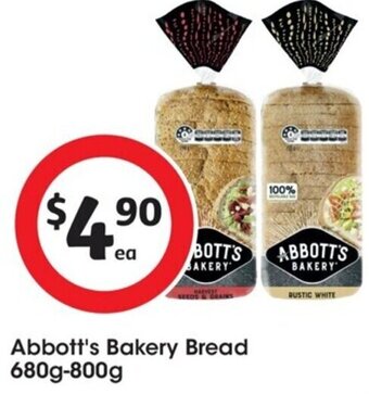 Coles Abbott's Bakery Bread 680g-800g offer