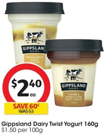 Coles Gippsland Dairy Twist Yogurt 160g offer