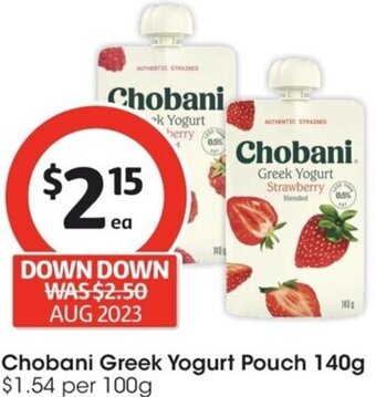 Coles Chobani Greek Yogurt Pouch 140g offer