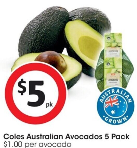 Coles Australian Avocados 5 Pack offer at Coles