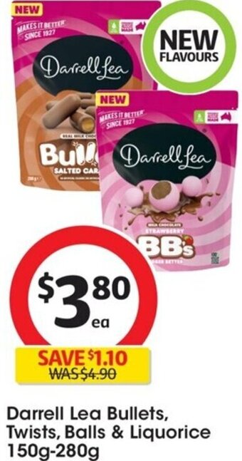 Coles Darrell Lea Bullets, Twists, Balls & Liquorice 150g-280g offer