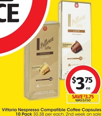 Coles Vittoria Nespresso Compatible Coffee Capsules 10 Pack offer