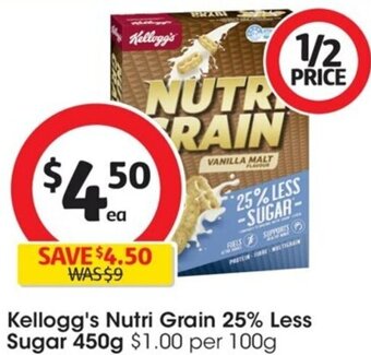 Coles Kellogg's Nutri Grain 25% Less Sugar 450g offer