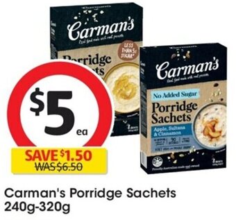 Coles Carman's Porridge Sachets 240g-320g offer