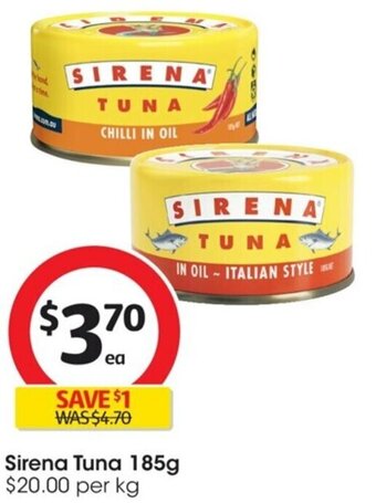 Coles Sirena Tuna 185g offer