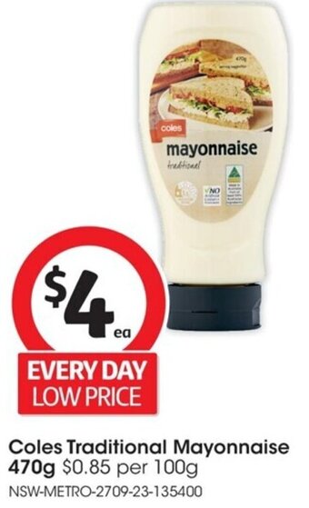 Coles Coles Traditional Mayonnaise 470g offer