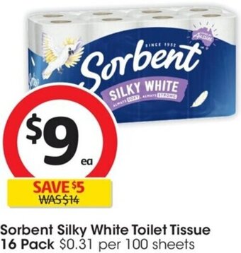 Coles Sorbent Silky White Toilet Tissue 16 Pack offer