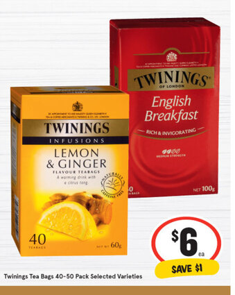 IGA Twinings Tea Bags 40-50 Pack Selected Varieties offer