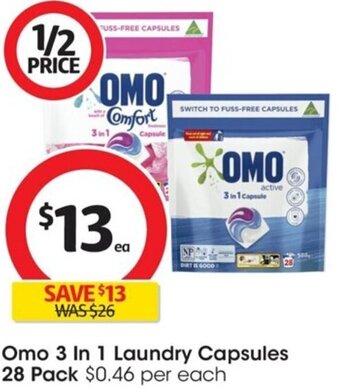 Coles Omo 3 In 1 Laundry Capsules 28 Pack offer