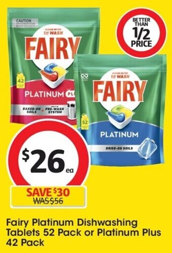 Coles Fairy Platinum Dishwashing Tablets 52 Pack or Platinum Plus 42 Pack offer