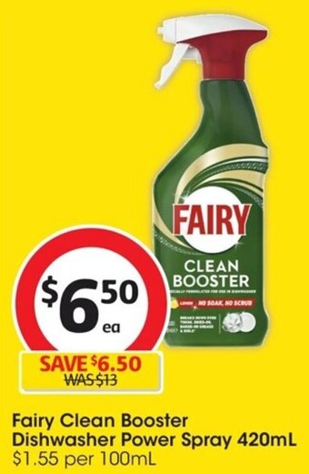 Coles Fairy Clean Booster Dishwasher Power Spray 420mL offer