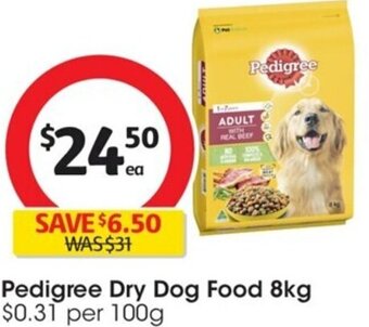 Coles Pedigree Dry Dog Food 8kg offer
