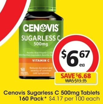 Coles Cenovis Sugarless C 500mg Tablets 160 Pack offer