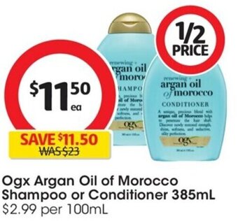 Coles Ogx Argan Oil of Morocco Shampoo or Conditioner 385mL offer