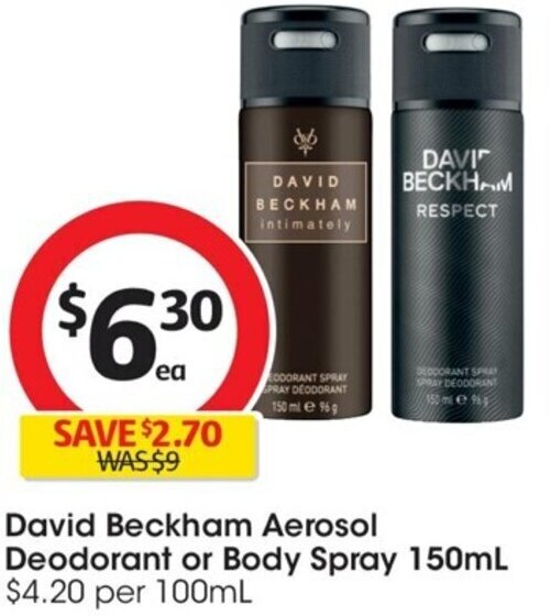 David Beckham Aerosol Deodorant or Body Spray 150mL offer at Coles