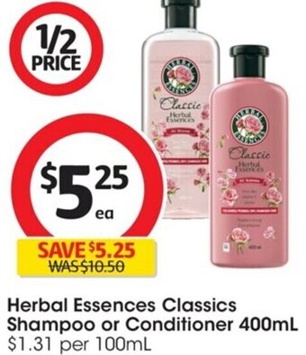 Coles Herbal Essences Classics Shampoo or Conditioner 400mL offer