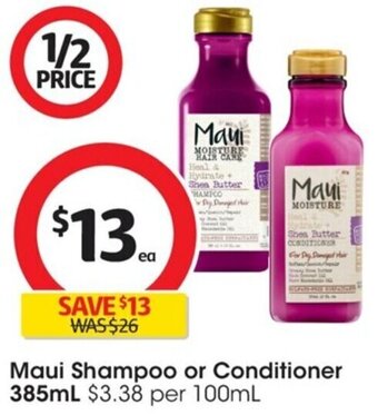 Coles Maui Shampoo or Conditioner 385mL offer