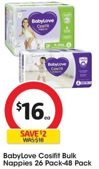 Coles BabyLove Cosifit Bulk Nappies 26 Pack-48 Pack offer