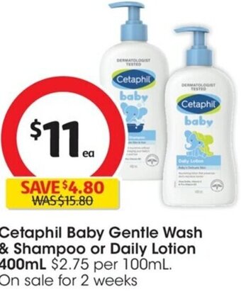 Coles Cetaphil Baby Gentle Wash & Shampoo or Daily Lotion 400mL offer