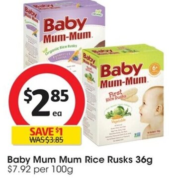 Coles Baby Mum Mum Rice Rusks 36g offer