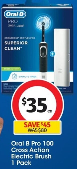 Coles Oral B Pro 100 Cross Action Electric Brush 1 Pack offer
