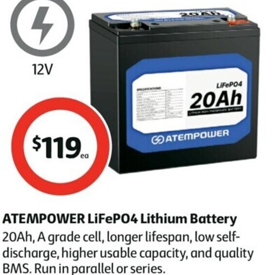 ATEMPOWER LiFePO4 Lithium Battery offer at Coles
