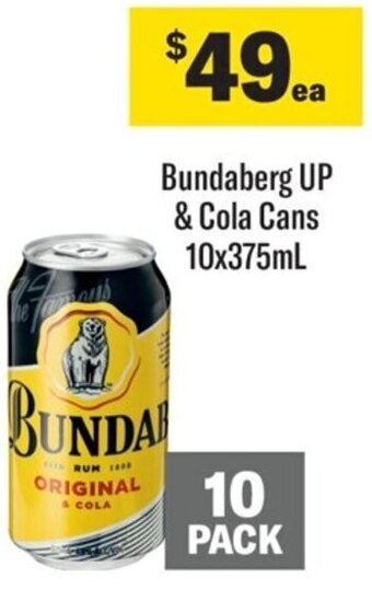 Coles Bundaberg UP & Cola Cans 10x375mL offer