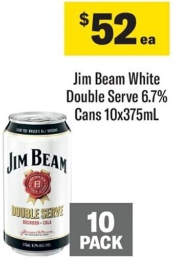 Coles Jim Beam White Double Serve 6.7% Cans 10x375mL offer