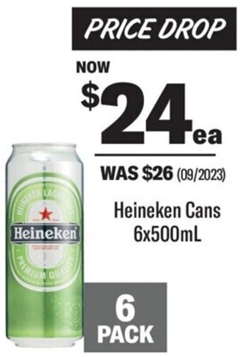 Coles Heineken Cans 6x500mL offer