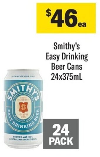 Coles Smithy's Easy Drinking Beer Cans 24x375mL offer