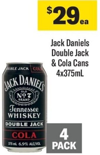 Coles Jack Daniels Double Jack & Cola Cans 4x375mL offer