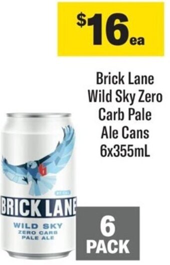 Coles Brick Lane Wild Sky Zero Carb Pale Ale Cans 6x355mL offer