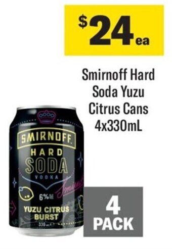 Coles Smirnoff Hard Soda Yuzu Citrus Cans 4x330mL offer