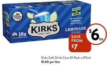 Foodworks Kirks Soft Drink Cans 10 Pack x 375ml offer