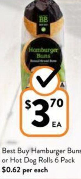Foodworks Best Buy Hamburger Buns or Hot Dog Rolls 6 Pack offer