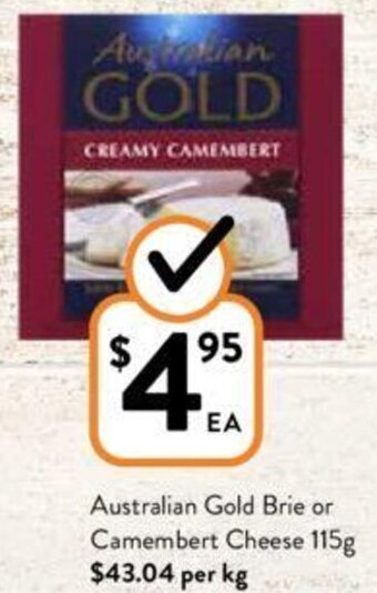 Foodworks Australian Gold Brie or Camembert Cheese 115g offer