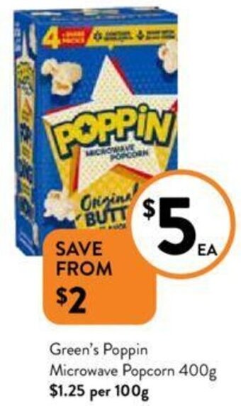 Foodworks Green's Poppin Microwave Popcorn 400g offer