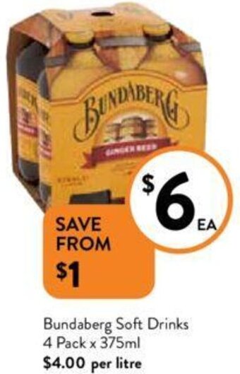 Foodworks Bundaberg Soft Drinks 4 Pack x 375ml offer