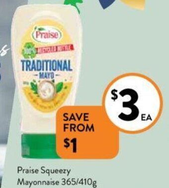 Foodworks Praise Squeezy Mayonnaise 365/410g offer