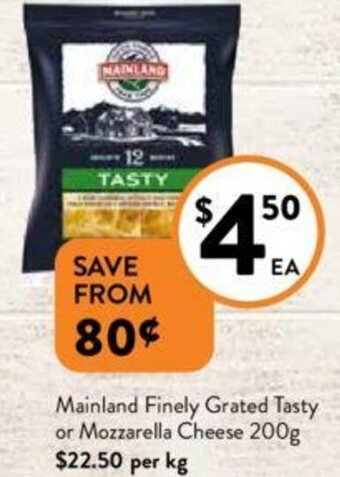 Foodworks Mainland Finely Grated Tasty or Mozzarella Cheese 200g offer